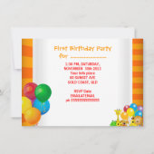 男子ファースト誕生日第1号列車動物園動物パーティー 招待状 (裏面)