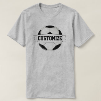 男子ブラックサッカーボールカスタムチーム名 Tシャツ
