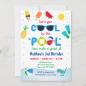 男子プールパーティー　涼しく楽しく誕生日 招待状 (正面)