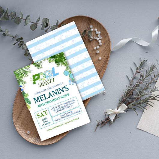 男子プールパーティ招待状 – クールな誕生日 招待状