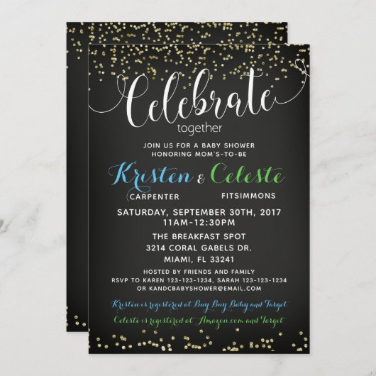 男子ベビーシャワー招待状　合同　共同　友達 招待状 (正面/裏面)