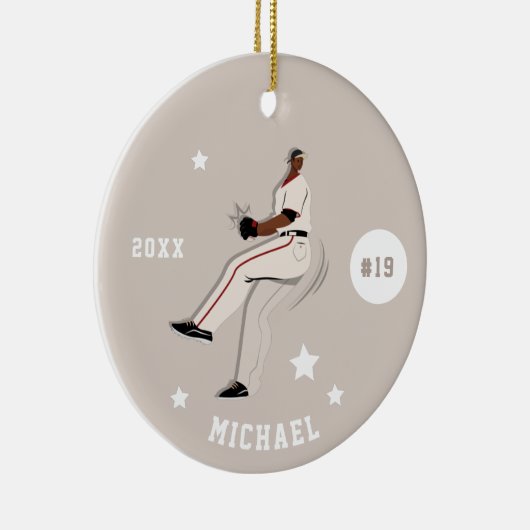 男子ベースボールプレーヤーチームジャージー番号&名前 セラミックオーナメント (右)