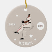 男子ベースボールプレーヤーチームジャージー番号&名前 セラミックオーナメント (正面)