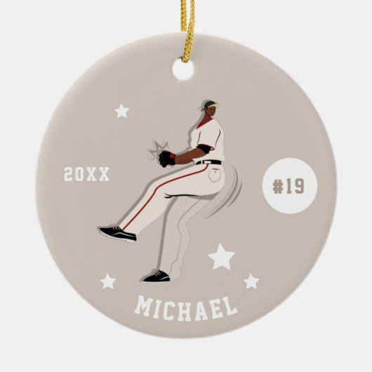 男子ベースボールプレーヤーチームジャージー番号&名前 セラミックオーナメント (正面)
