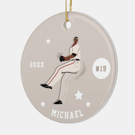 男子ベースボールプレーヤーチームジャージー番号&名前 セラミックオーナメント (左)