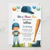 男子ボールウッドゲームチーム野球1回目の誕生日 招待状 (正面)