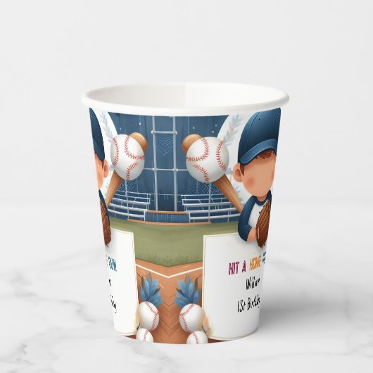 男子ボールウッドゲームチーム野球1回目の誕生日 紙コップ (左)