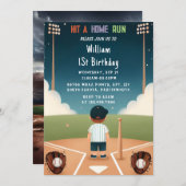 男子ボール木目野球・1回目の誕生日 招待状 (正面/裏面)