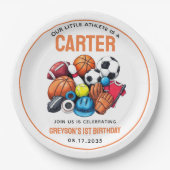 男子モダンスポーツボール全スター第1誕生日 ペーパープレート (正面)