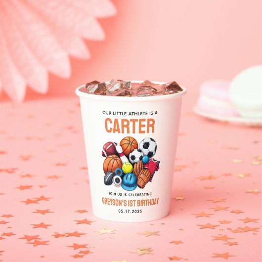 男子モダンスポーツボール全スター第1誕生日 紙コップ (インサイチュ)