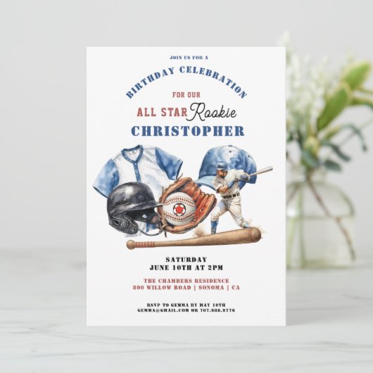男子モダンスポーツ野球場バースデーパーティー 招待状 (スタンド正面)