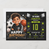 男子モダンブラックスポーツキッズ10歳の誕生日 招待状 (正面)