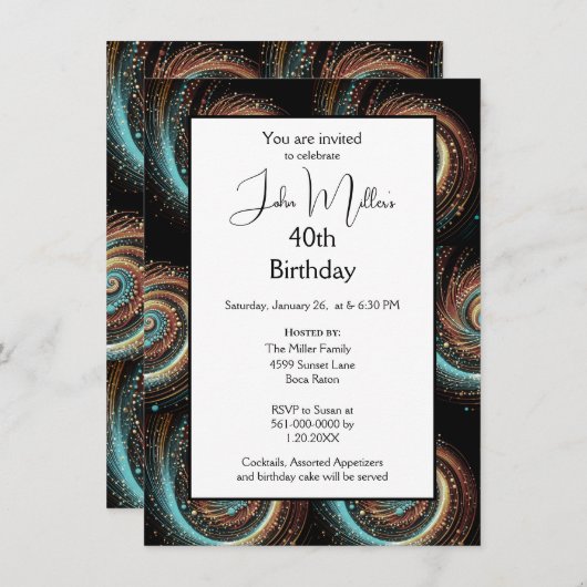 男子モダン40本誕生日パーティー 招待状 (正面/裏面)