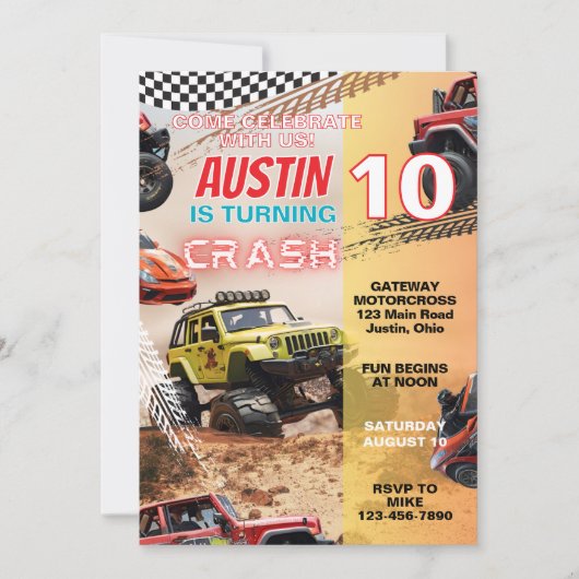 男子モンスタートラック 誕生日パーティー 招待状 (正面)