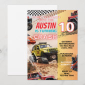 男子モンスタートラック 誕生日パーティー 招待状 (正面/裏面)