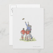 男子ラグビー遊の空中跳躍イラストレーション ポストカード (正面/裏面)