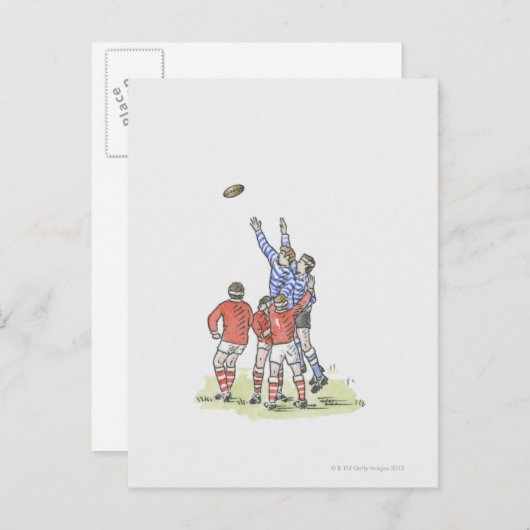 男子ラグビー遊の空中跳躍イラストレーション ポストカード (正面/裏面)