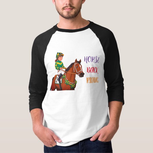 男子ラグラン馬とライダーTシャツ Tシャツ (正面)