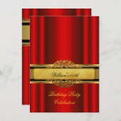 男子レディースレッドエレガント金ゴールド誕生会 招待状 (正面/裏面)