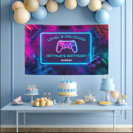 男子レベル解除ゲーマー誕生日バナー 横断幕