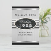 男子ヴィンテージ第60期銀メタルブラック誕生日2 招待状 (スタンド正面)