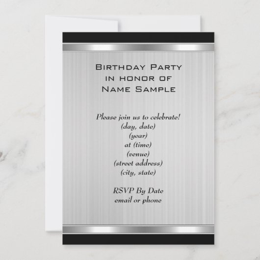 男子ヴィンテージ第60期銀メタルブラック誕生日2 招待状 (裏面)