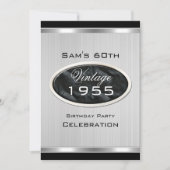男子ヴィンテージ第60期銀メタルブラック誕生日 招待状 (正面)