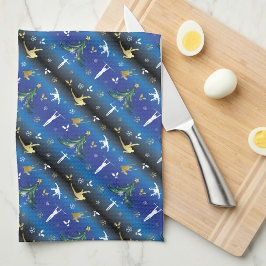 男子体操クリスマスツリースノーフレーク キッチンタオル (四つ折り)