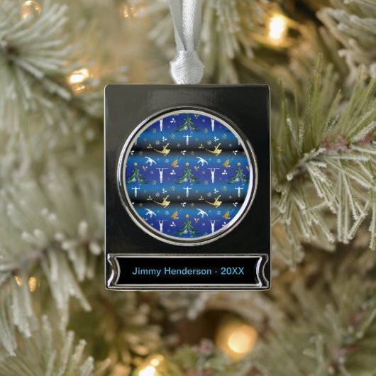 男子体操クリスマスツリースノーフレーク シルバープレートバナーオーナメント (ツリー)