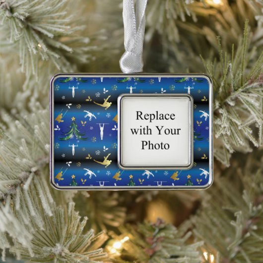 男子体操クリスマスツリースノーフレーク シルバープレートフレームオーナメント (ツリー)