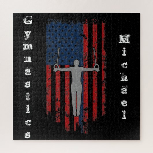 男子体操リングや輪動揺してアメリカ国旗 ジグソーパズル (縦)