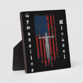 男子体操リングや輪動揺してアメリカ国旗 フォトプラーク (正面)