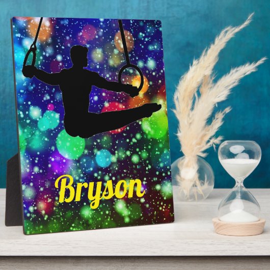 男子体操リングや輪卓上歯垢とイーゼル フォトプラーク (側面)