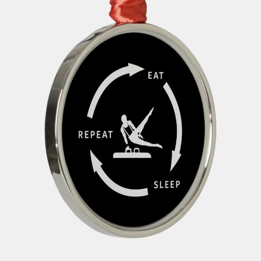 男子体操芸術的睡眠食べ再生スポーツ メタルオーナメント (右)