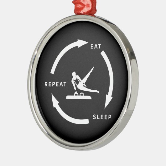 男子体操芸術的睡眠食べ再生スポーツ メタルオーナメント (左)