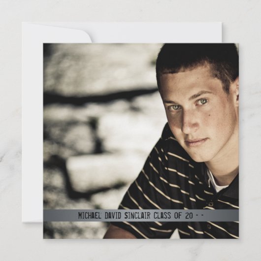 男子写真卒業の発表 招待状 (正面)