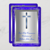 男子初の聖体拝領シルバーブルー王室のラウンド 招待状 (正面/裏面)