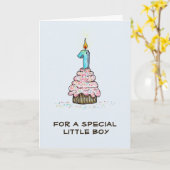 男子初の誕生日カップケーキカード カード (黄色い花)