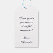 男子初領聖体アーチ ネイビーブルー 偽シルバー ギフトタグ (裏面)