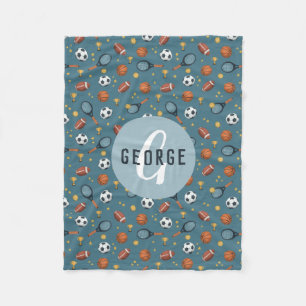 男子可愛いブルーサッカーバスケットボールスポーツキッズ フリースブランケット