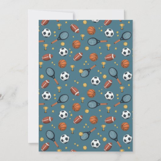 男子可愛いブルースポーツスーパースター赤ちゃんシャワー 招待状 (裏面)