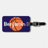 男子可愛いブルーバスケットボールスポーツキッズ ラゲッジタグ (正面横)