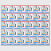 男子名絵を描セールボート1回目の誕生日ラップ ラッピングペーパー (フラット)