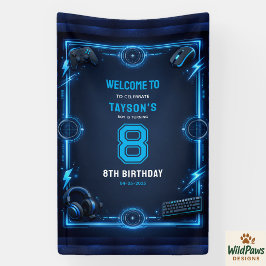 男子向け現代スポーツサッカー子供8歳誕生日パーティー 横断幕