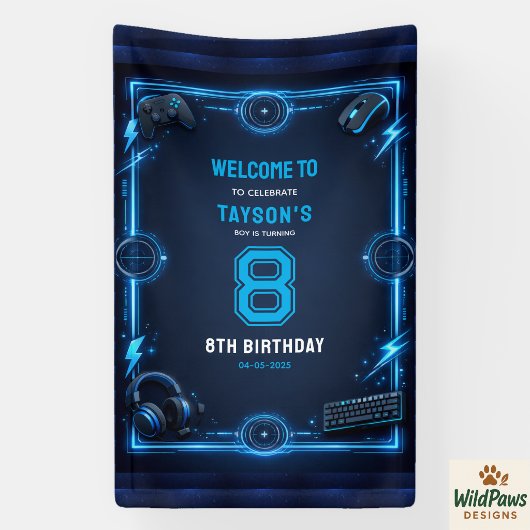 男子向け現代スポーツサッカー子供8歳誕生日パーティー 横断幕