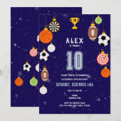 男子向け 現代的な青いスポーツ 子供のクリスマス 誕生日 招待状 (正面/裏面)