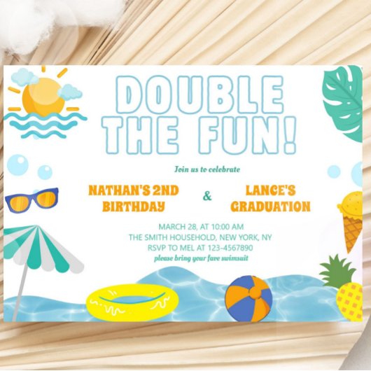 男子夏兄弟誕生日と卒業おめでとう 招待状