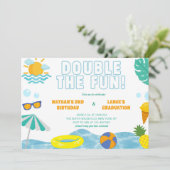 男子夏兄弟誕生日と卒業おめでとう 招待状 (スタンド正面)