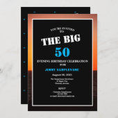 男子夕べサンセット誕生日パーティービッグイヤー 招待状 (正面/裏面)