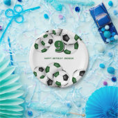 男子女子グリーンブラックサッカースポーツバースデーパーティー ペーパープレート (パーティー)